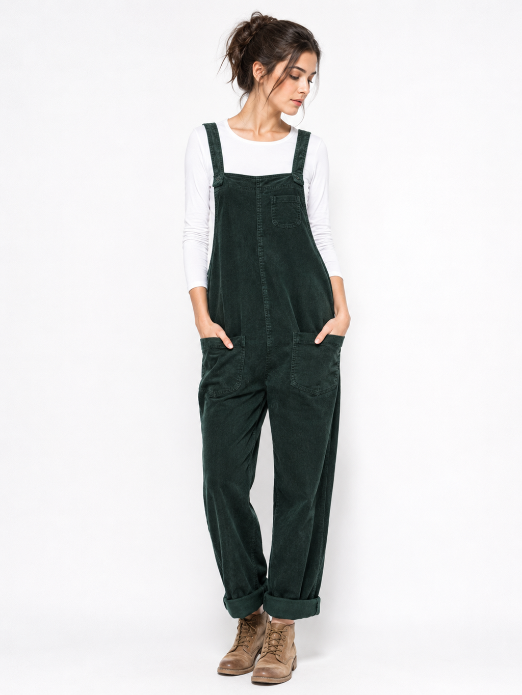 Salopette Femme Vintage Velours Côtelé Vert