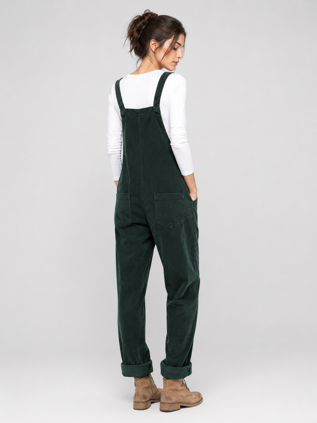 Salopette Femme Vintage Velours Côtelé Vert