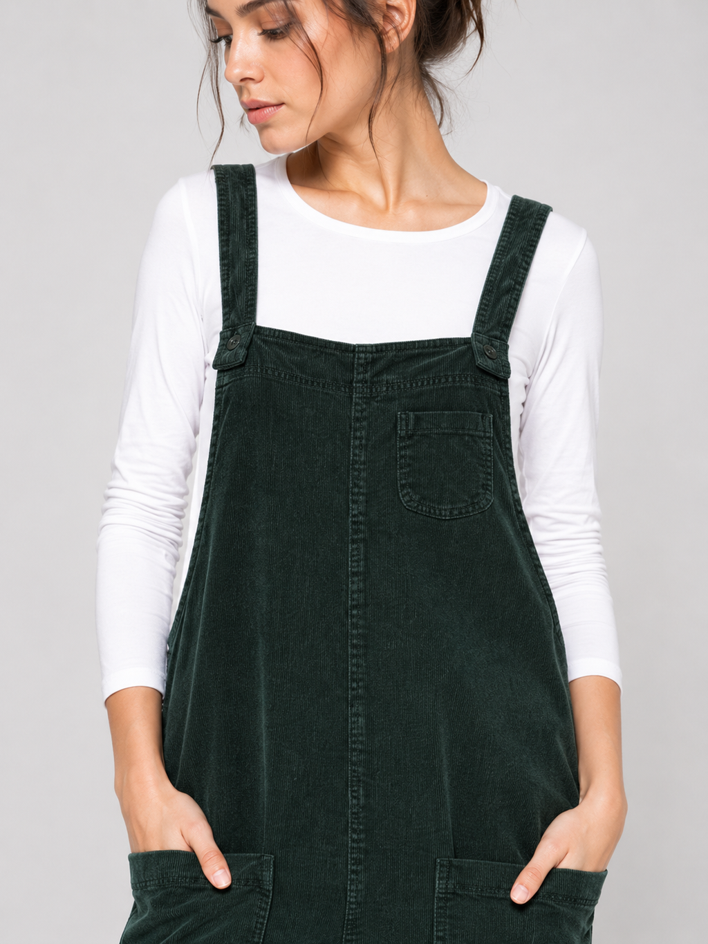 Salopette Femme Vintage Velours Côtelé Vert
