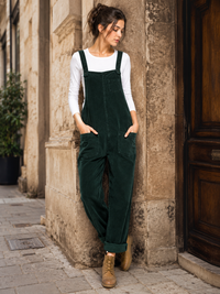 Salopette Femme Vintage Velours Côtelé Vert