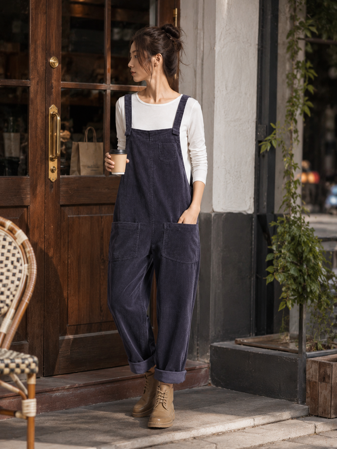 Salopette Vintage Velours Côtelé Bleu