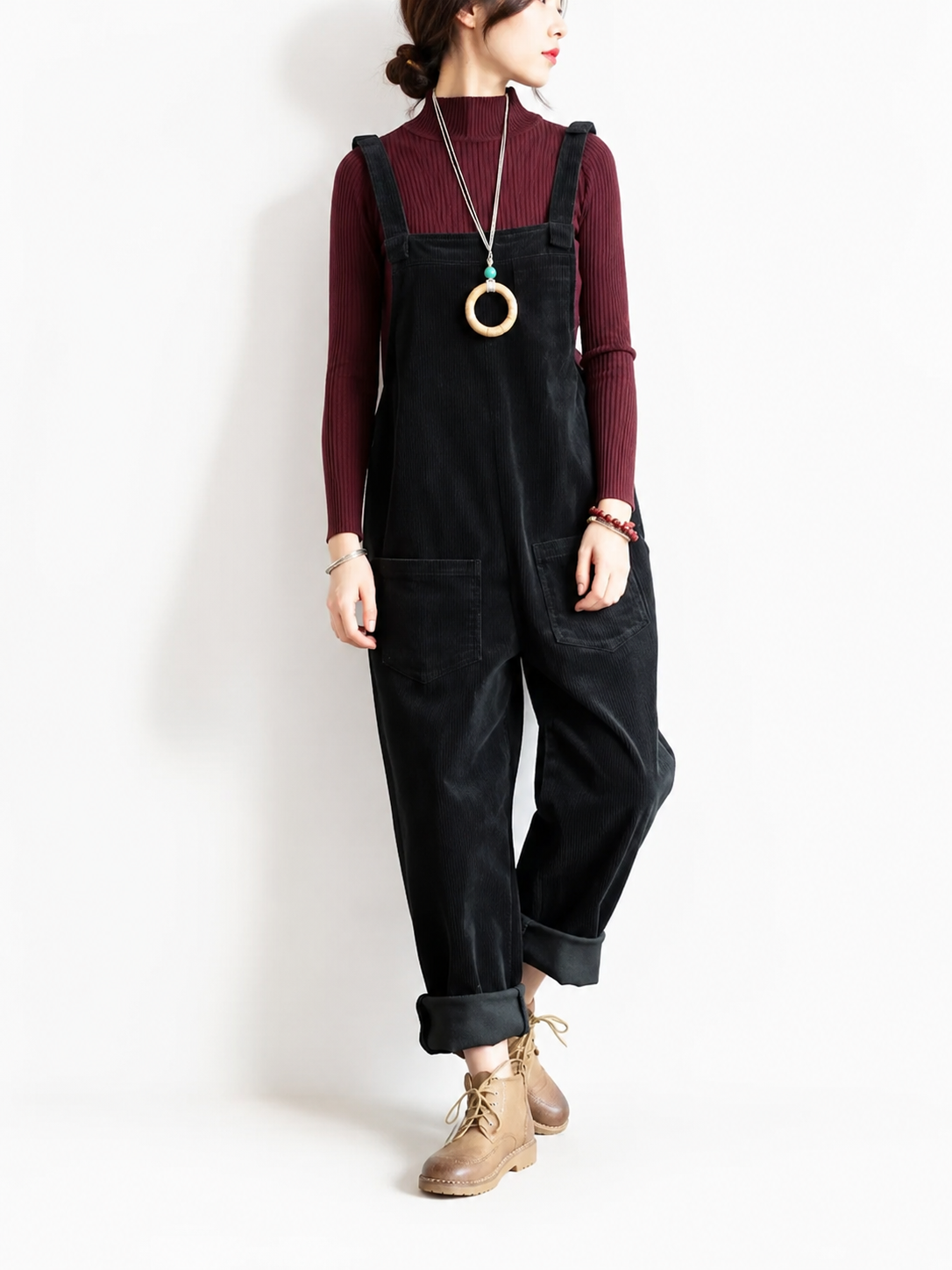Salopette Vintage Femme Velours Côtelé Noir
