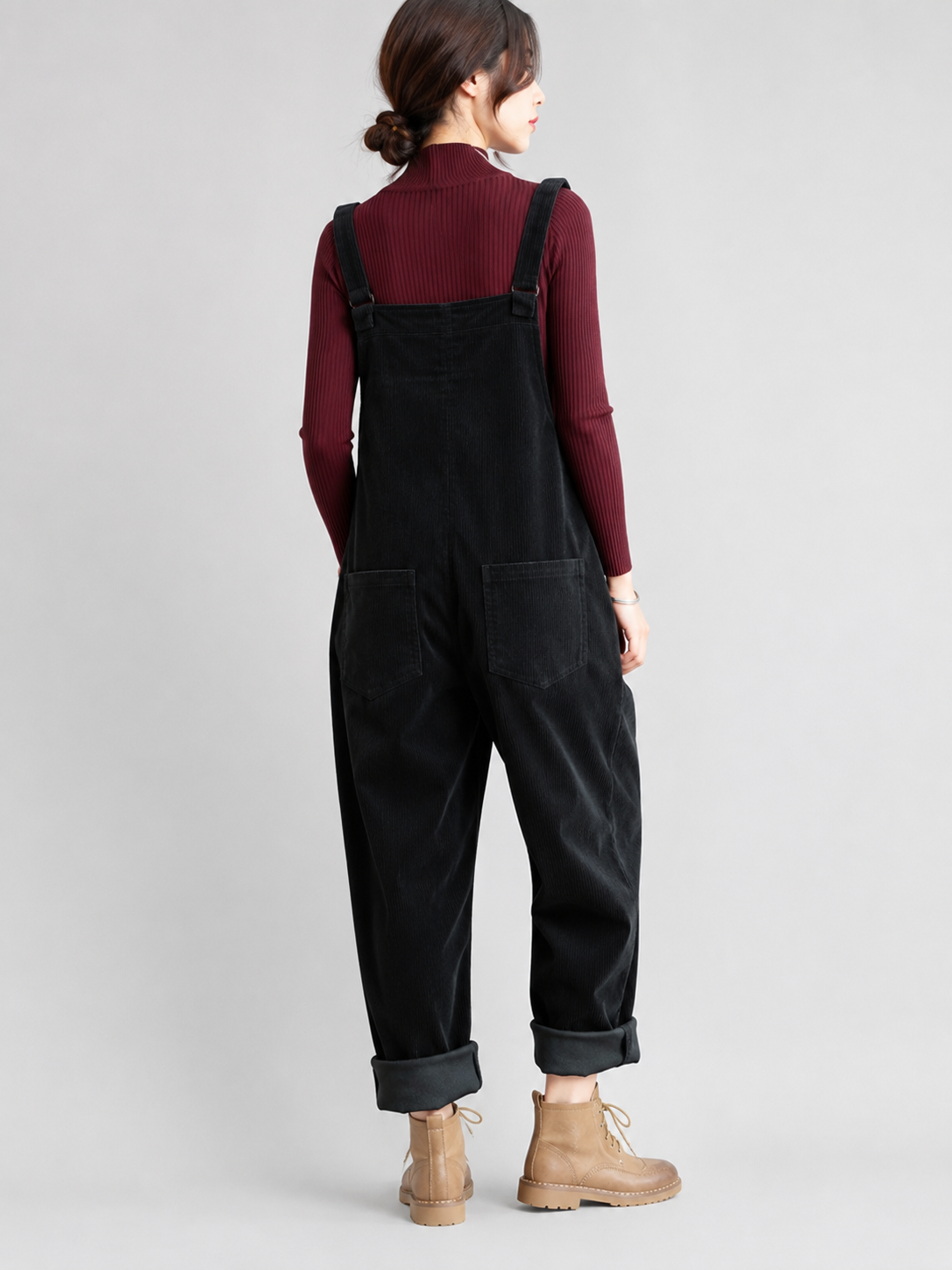 Salopette Vintage Femme Velours Côtelé Noir
