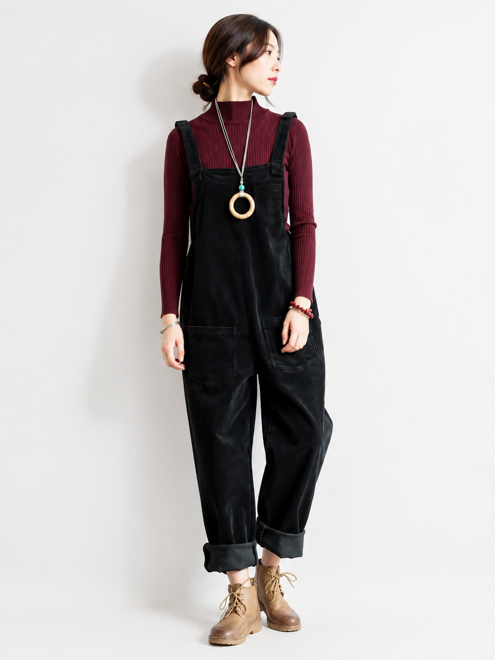 Salopette Vintage Femme Velours Côtelé Noir