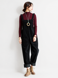 Salopette Vintage Femme Velours Côtelé Noir