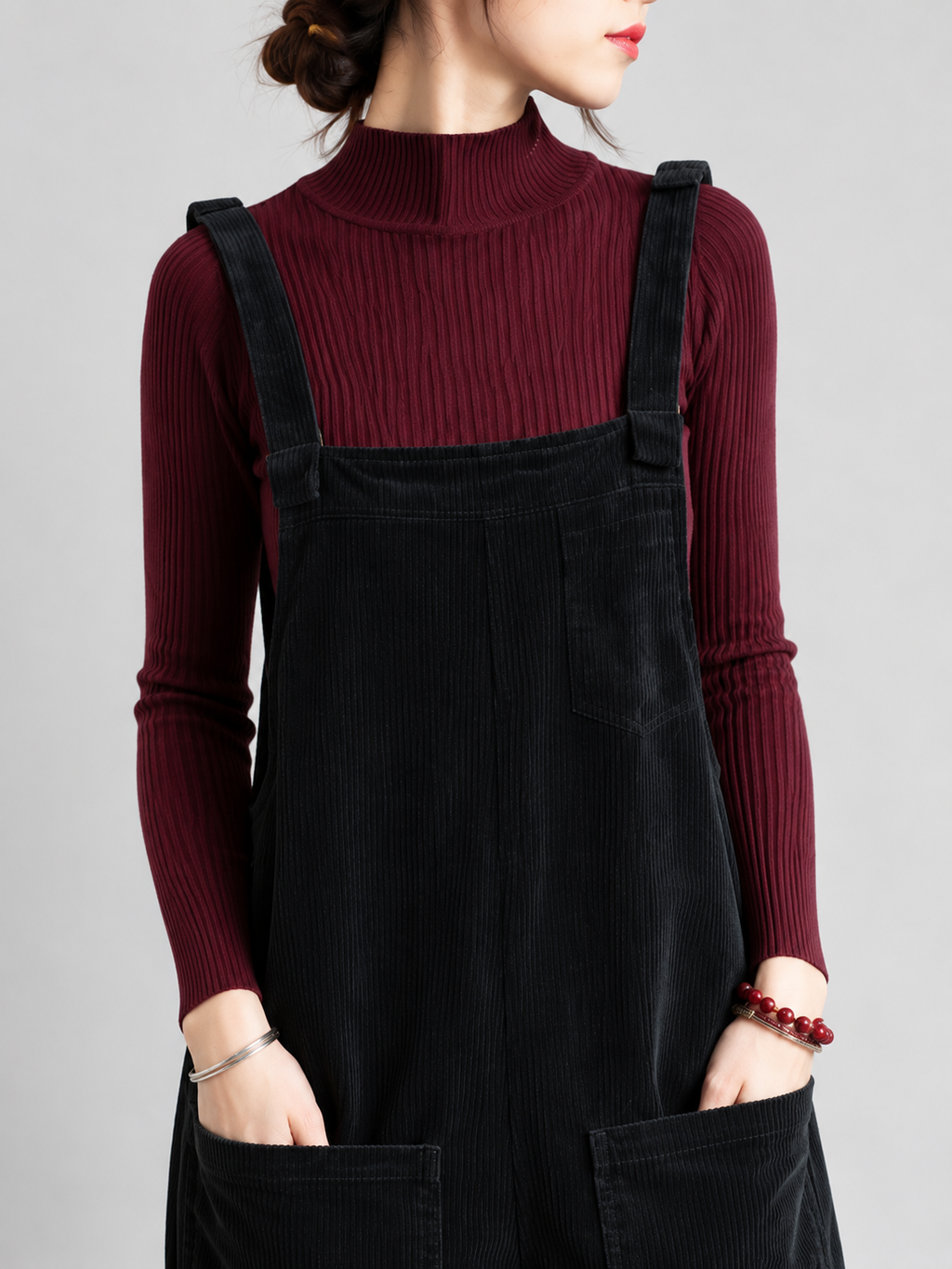 Salopette Vintage Femme Velours Côtelé Noir