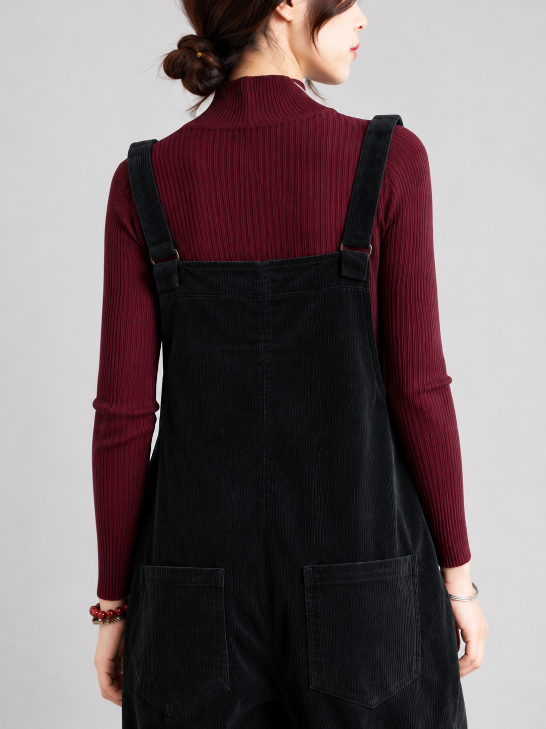 Salopette Vintage Femme Velours Côtelé Noir