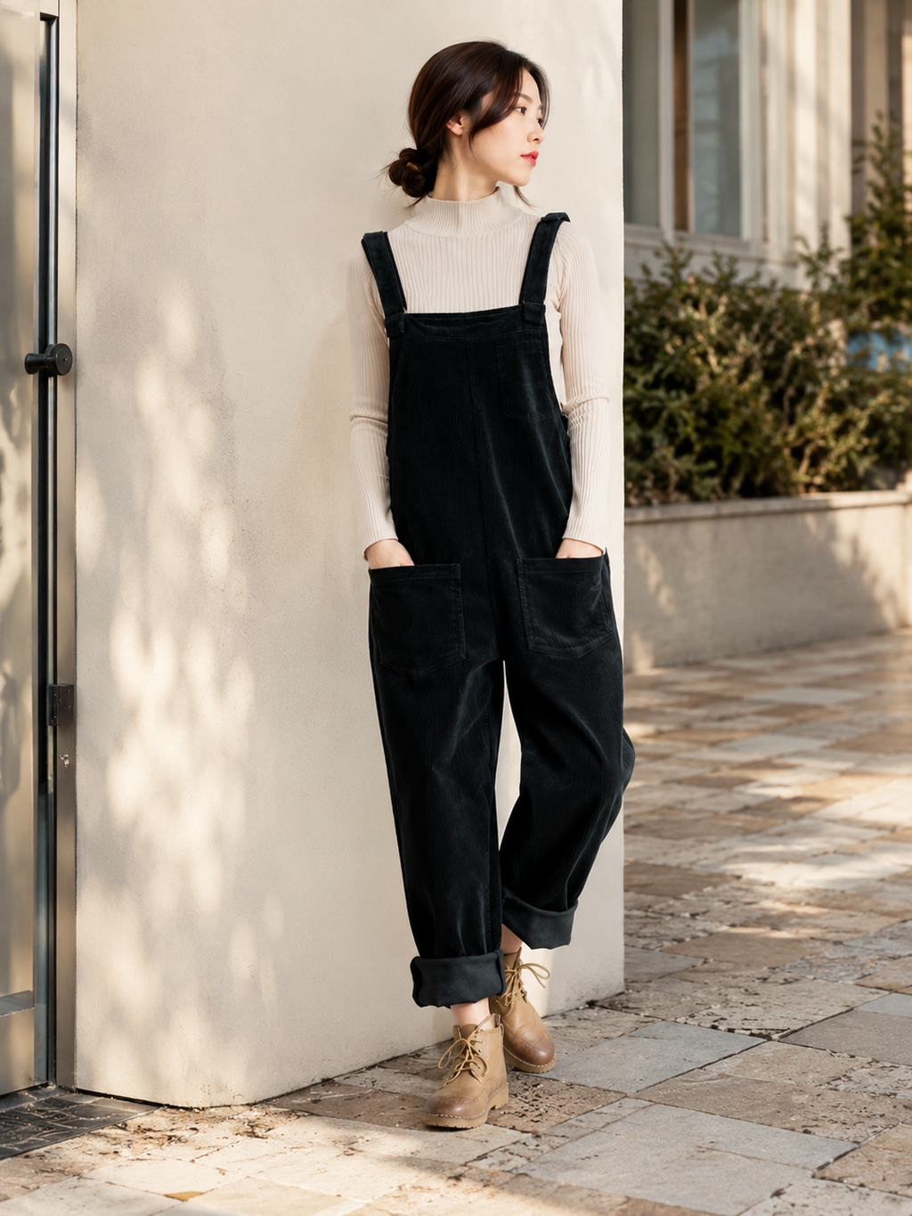 Salopette Vintage Femme Velours Côtelé Noir
