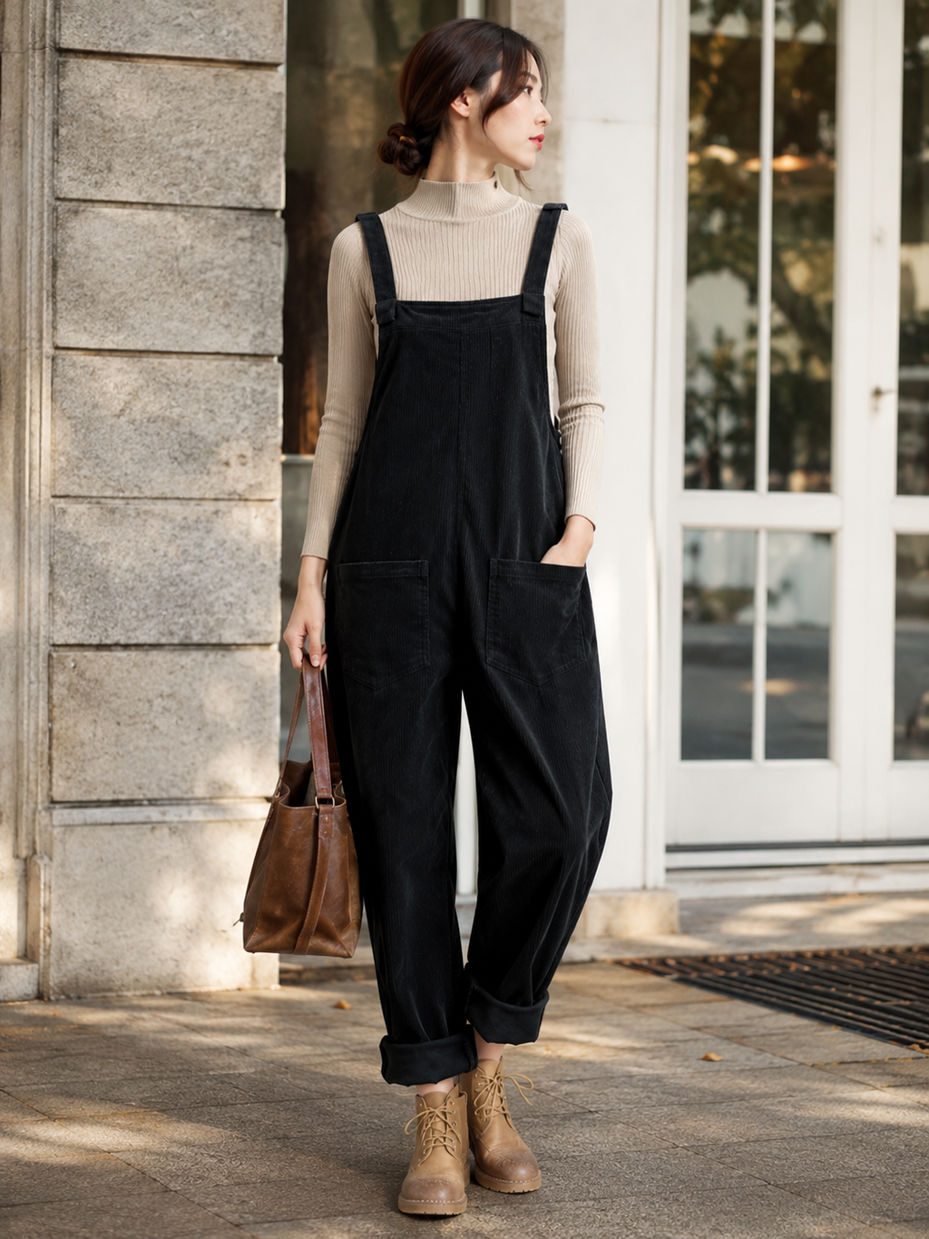 Salopette Vintage Femme Velours Côtelé Noir