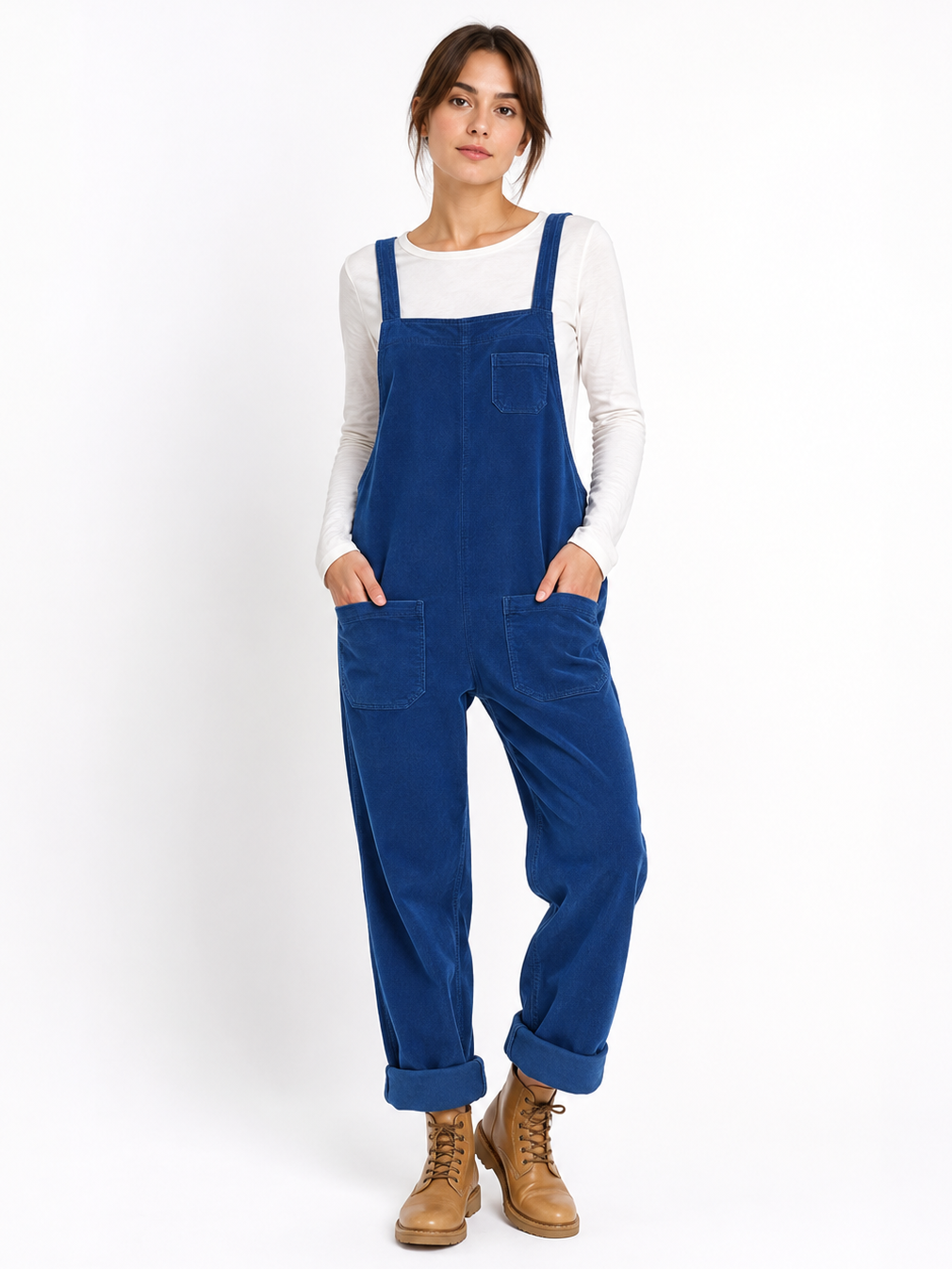 Salopette Femme Vintage Velours Côtelé Bleu