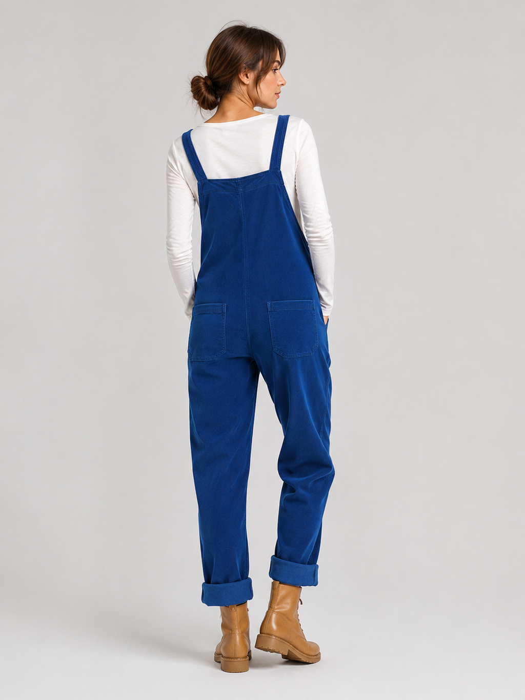 Salopette Femme Vintage Velours Côtelé Bleu