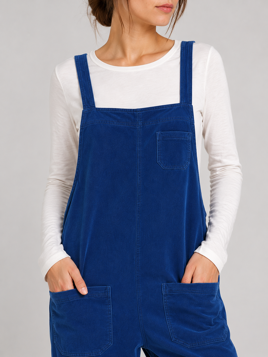 Salopette Femme Vintage Velours Côtelé Bleu