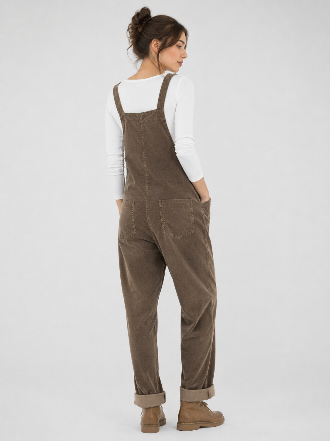 Salopette Vintage Velours Côtelé Taupe