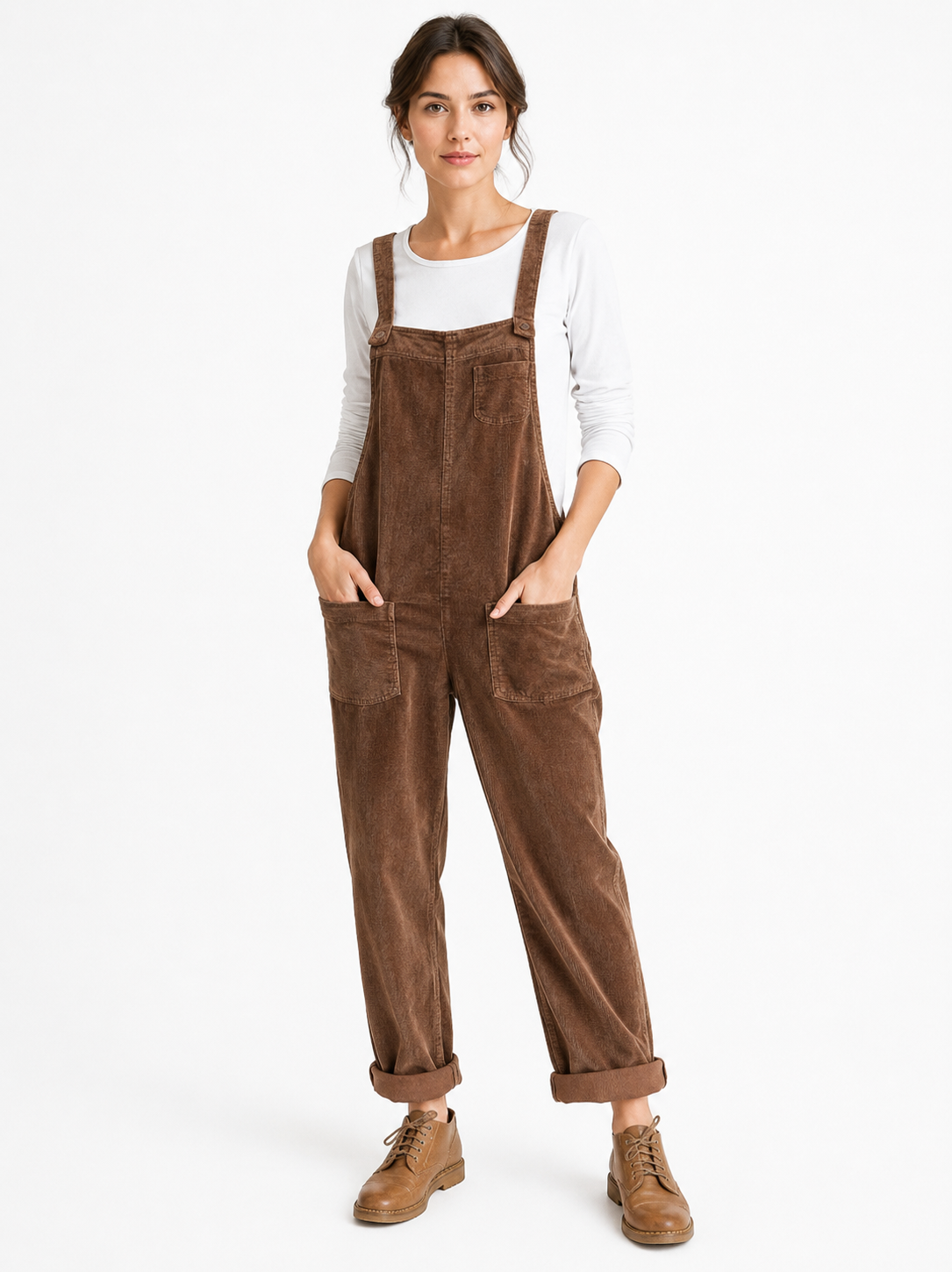 Salopette Femme Vintage Velours Côtelé Marron