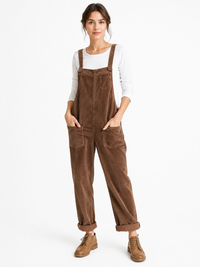 Salopette Femme Vintage Velours Côtelé Marron
