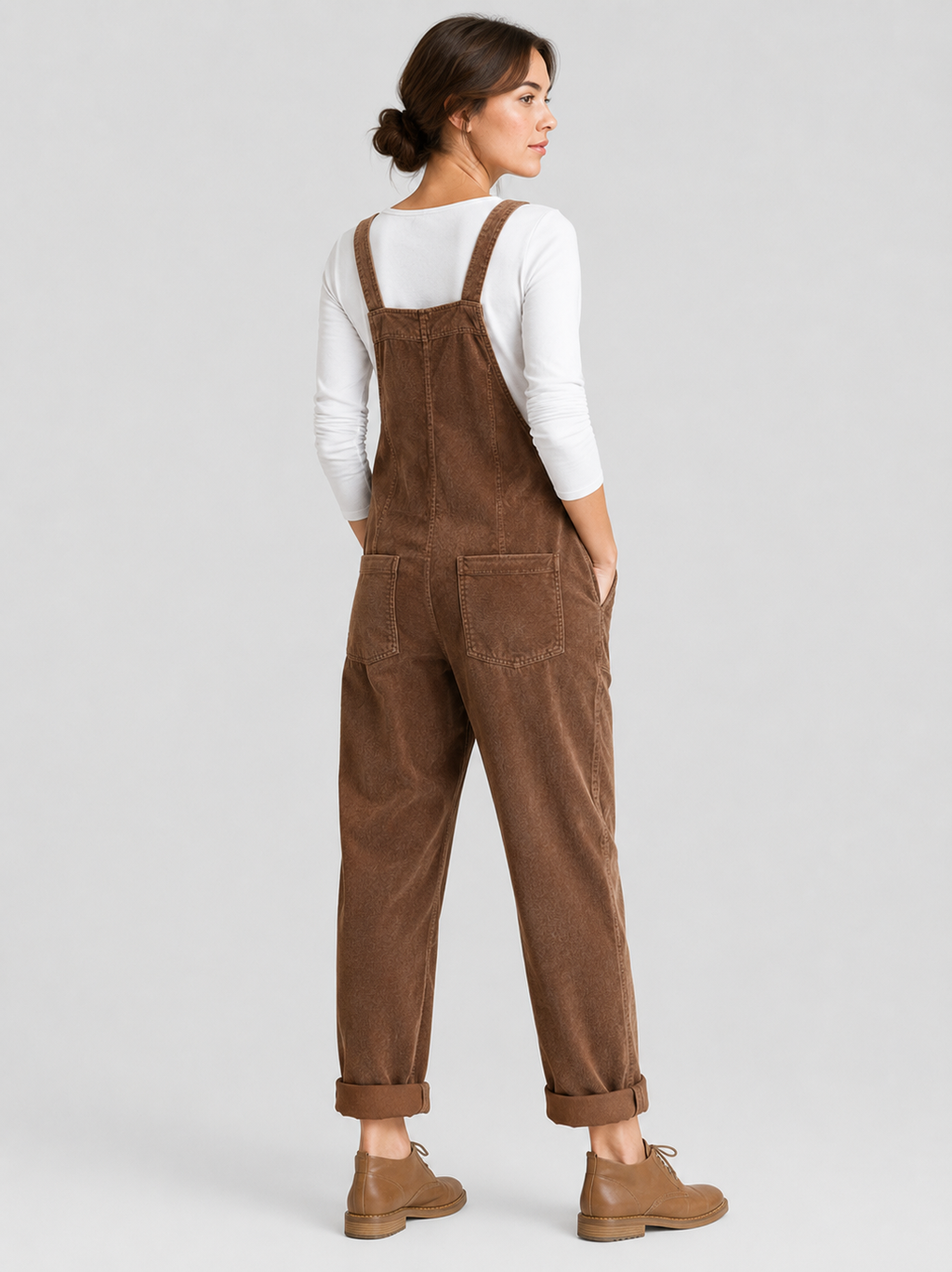 Salopette Femme Vintage Velours Côtelé Marron