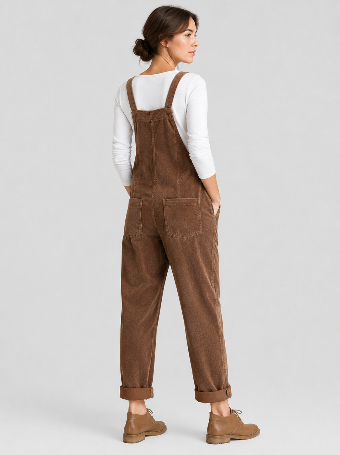 Salopette Femme Vintage Velours Côtelé Marron