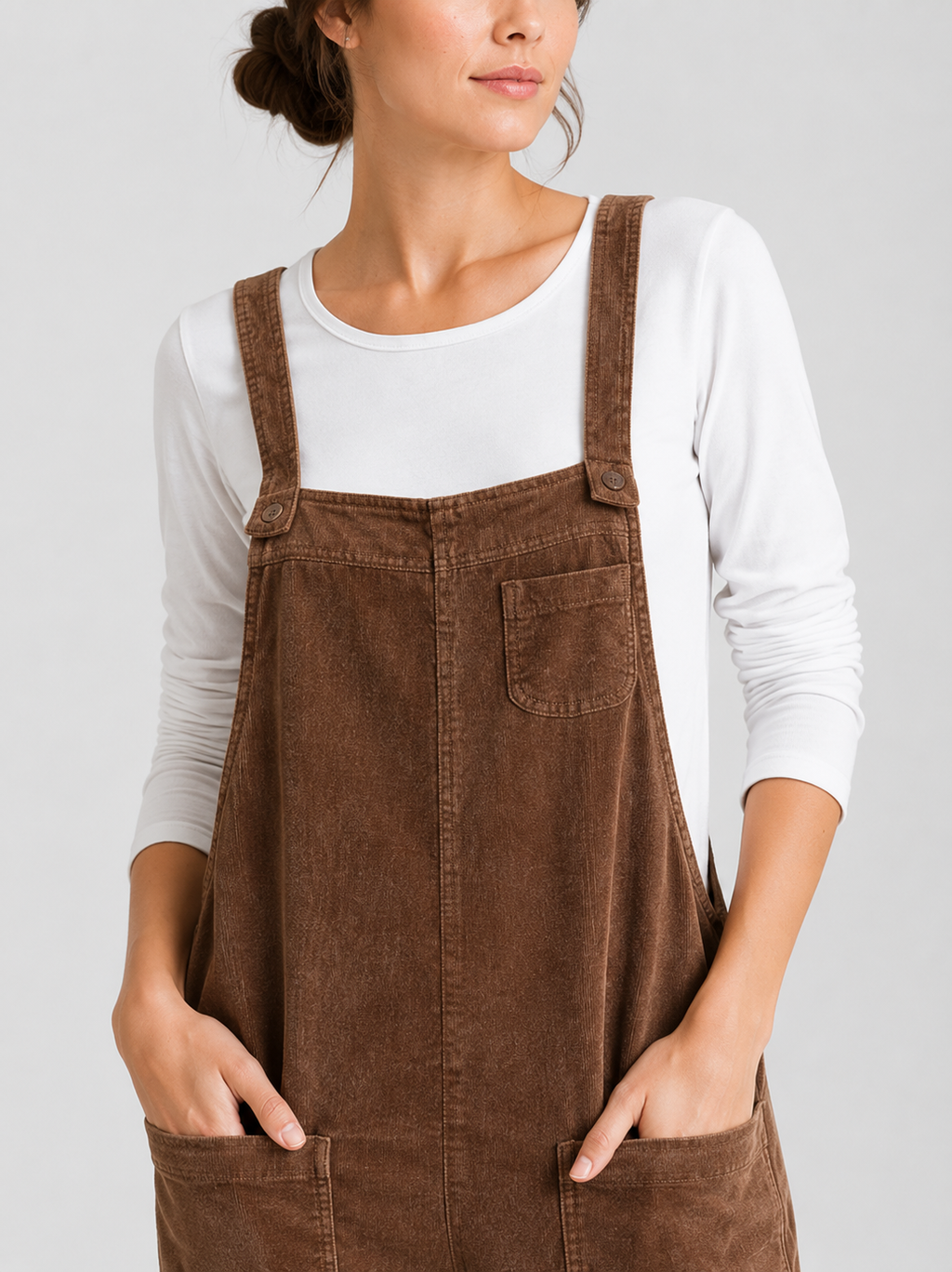Salopette Femme Vintage Velours Côtelé Marron
