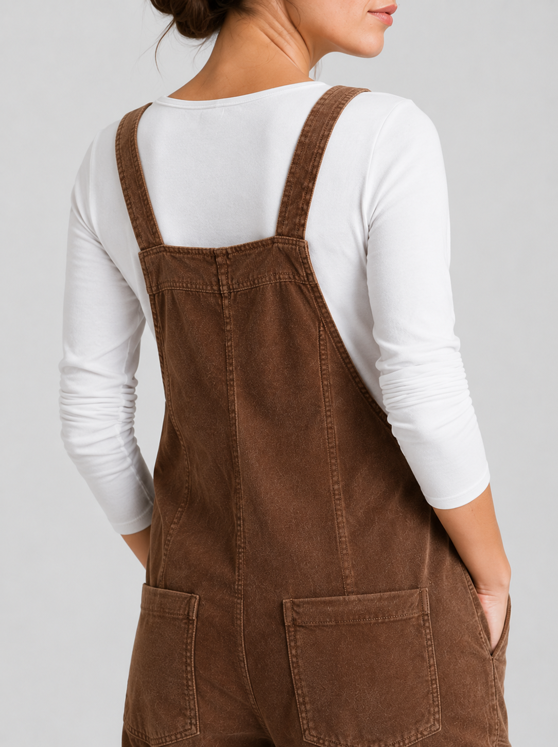 Salopette Femme Vintage Velours Côtelé Marron