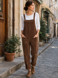 Salopette Femme Vintage Velours Côtelé Marron