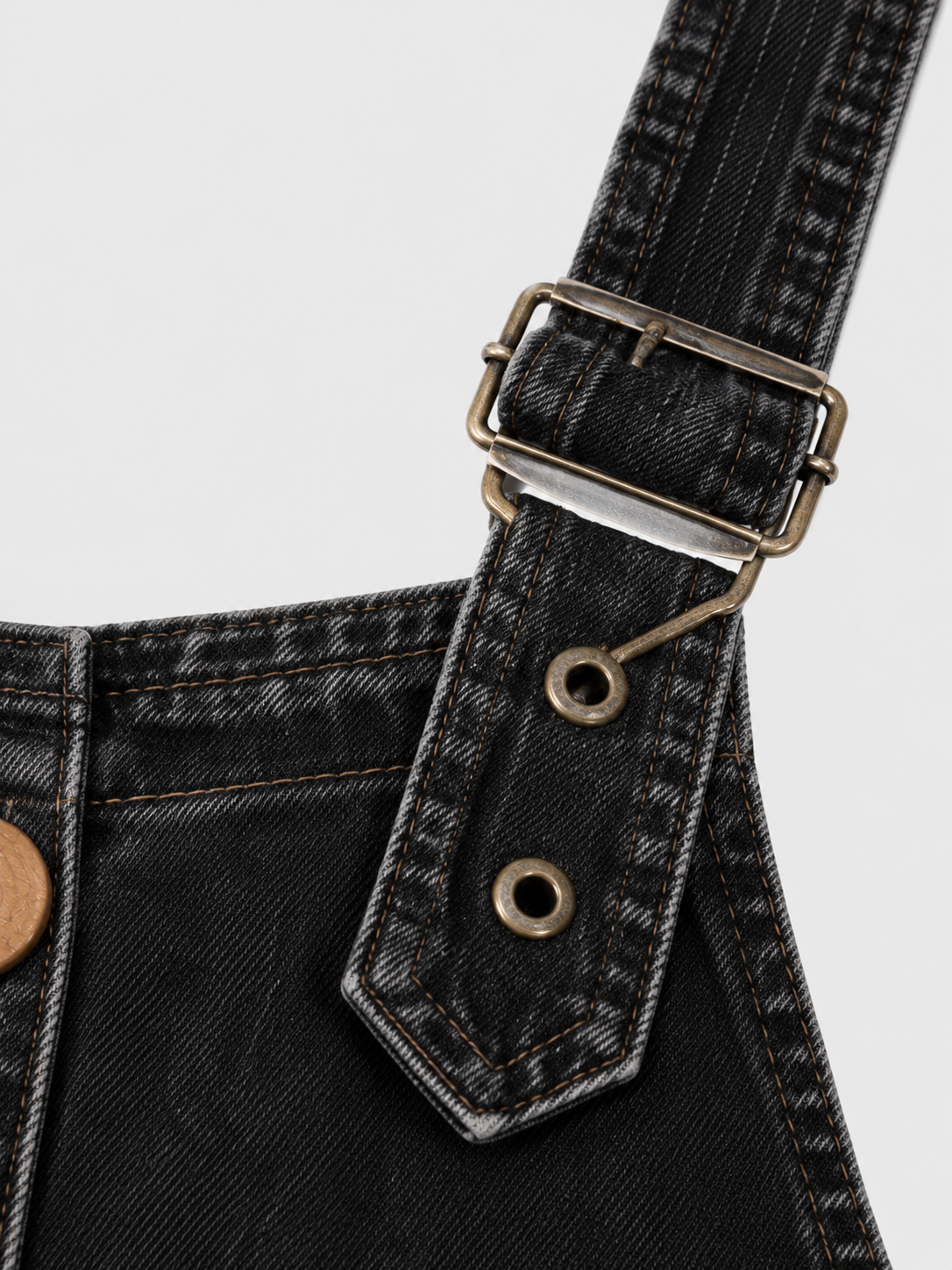 Salopette Courte en Jean Femme Vintage Délavée Noir Coton