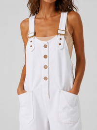 Salopette Courte en Jean Femme Vintage Délavée Blanche Coton