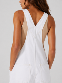 Salopette Courte en Jean Femme Vintage Délavée Blanche Coton
