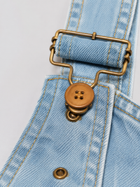 Salopette Courte en Jean Femme Vintage Délavée Bleu Ciel Coton