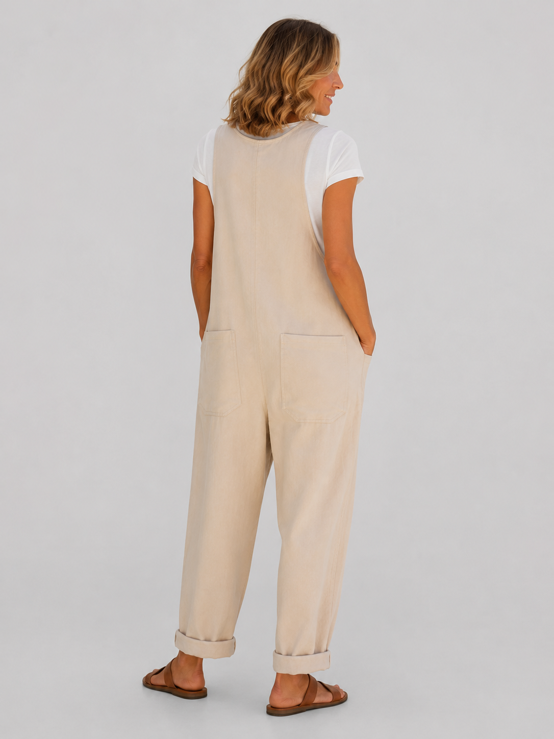 Salopette Vintage Ample Lin Beige