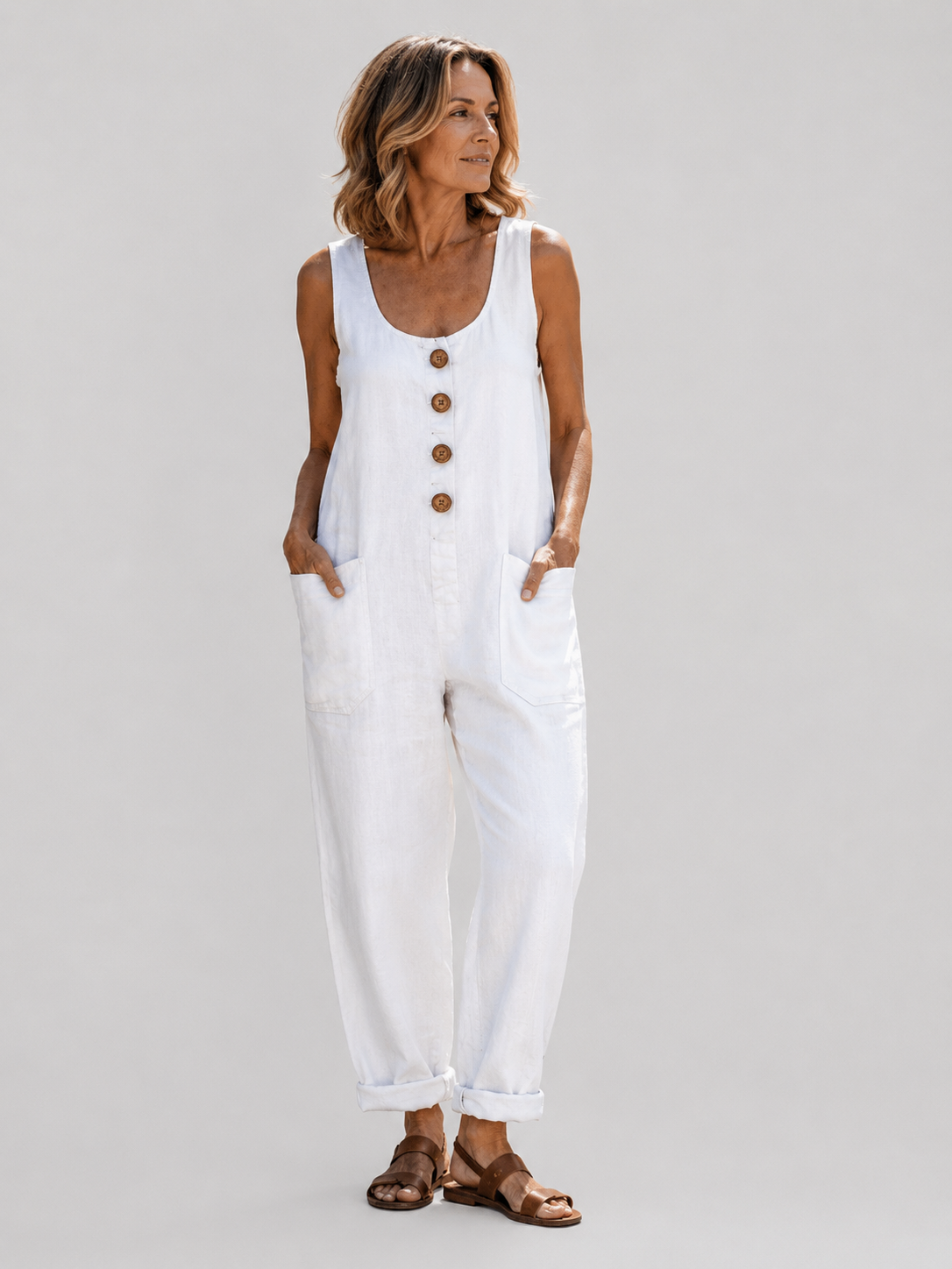 Salopette Vintage Ample Lin Blanc