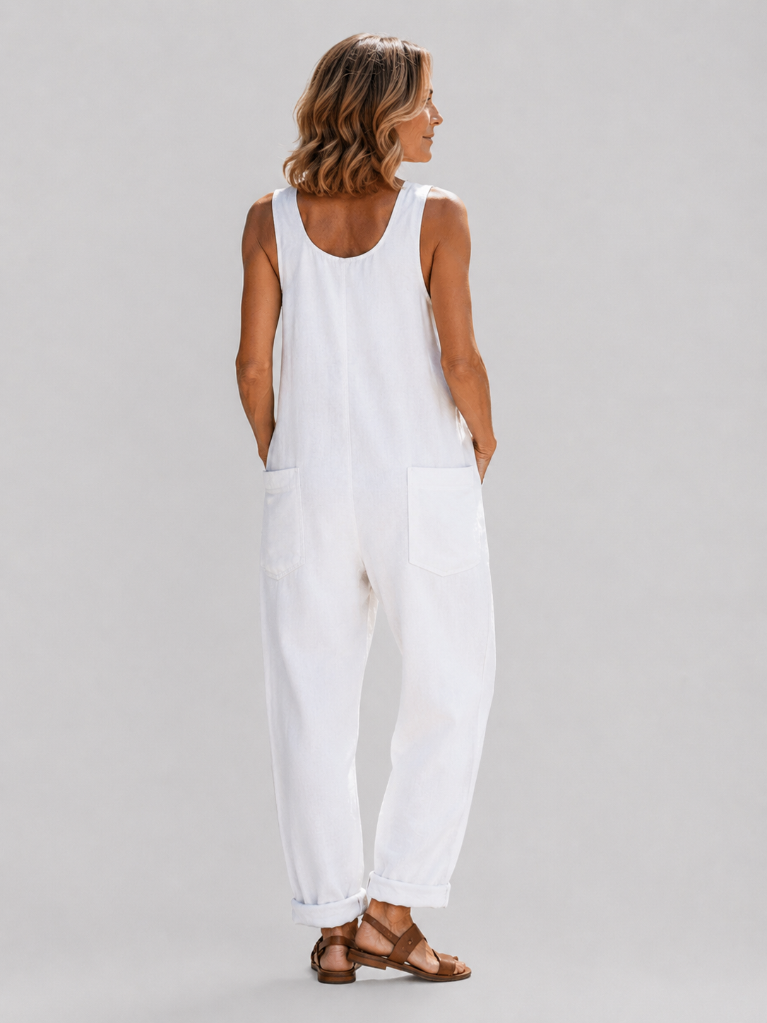 Salopette Vintage Ample Lin Blanc