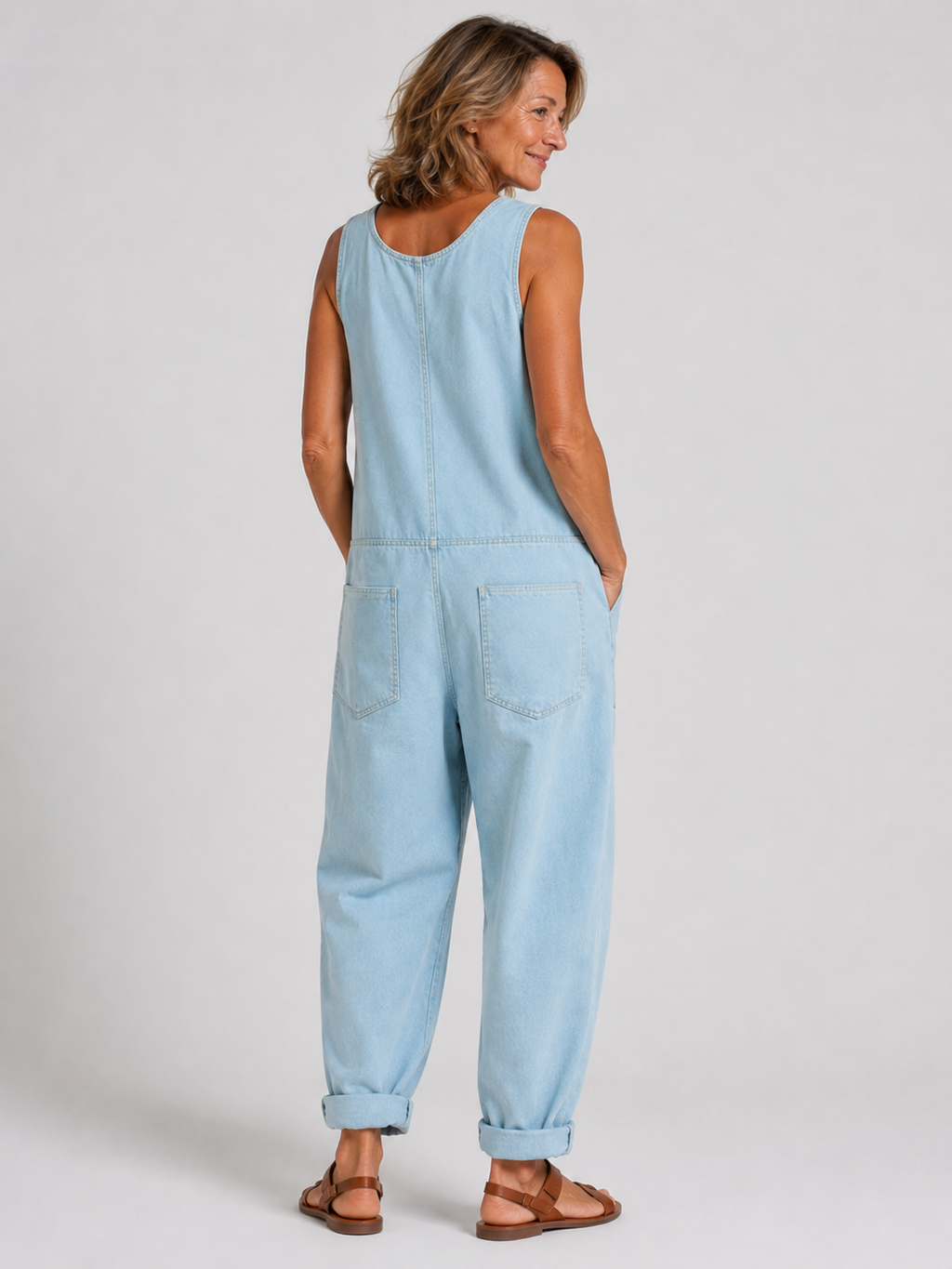 Salopette Vintage Ample Lin Bleu Ciel