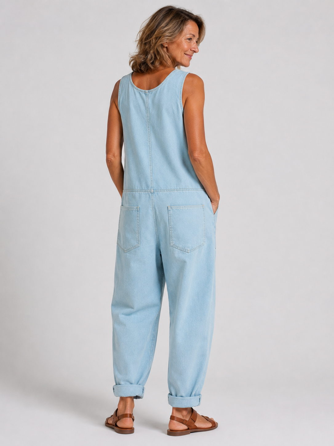 Salopette Vintage Ample Lin Bleu Ciel