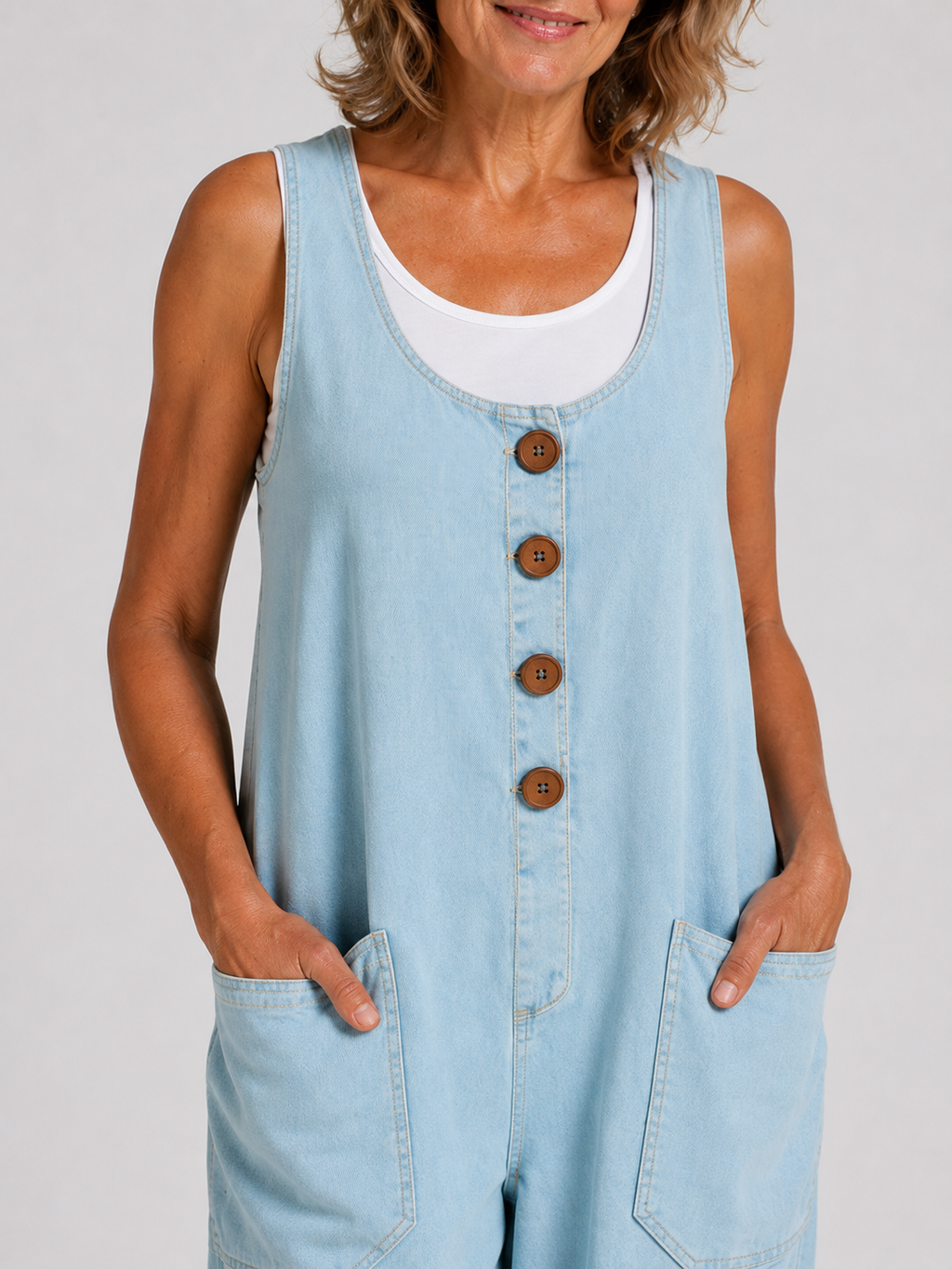 Salopette Vintage Ample Lin Bleu Ciel