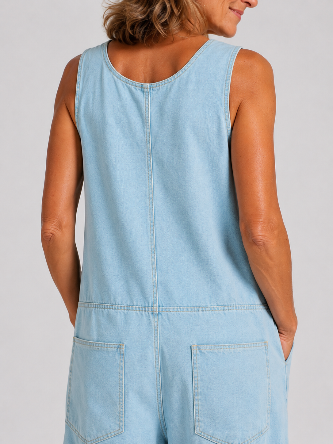 Salopette Vintage Ample Lin Bleu Ciel