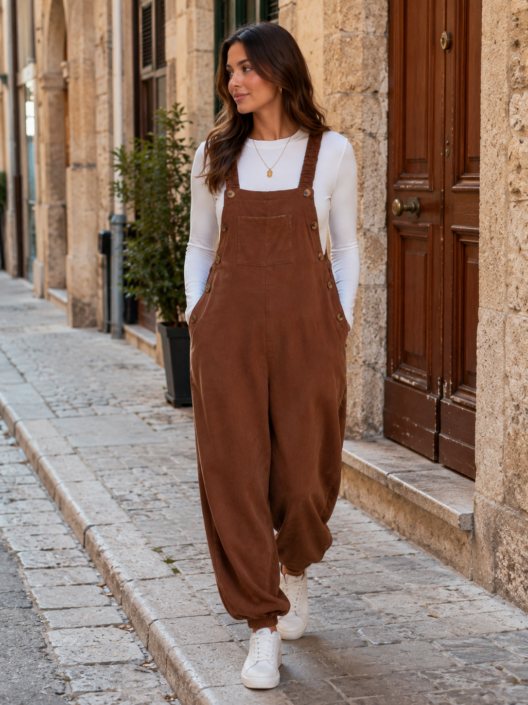 Salopette Grossesse Grande Taille Velours Marron