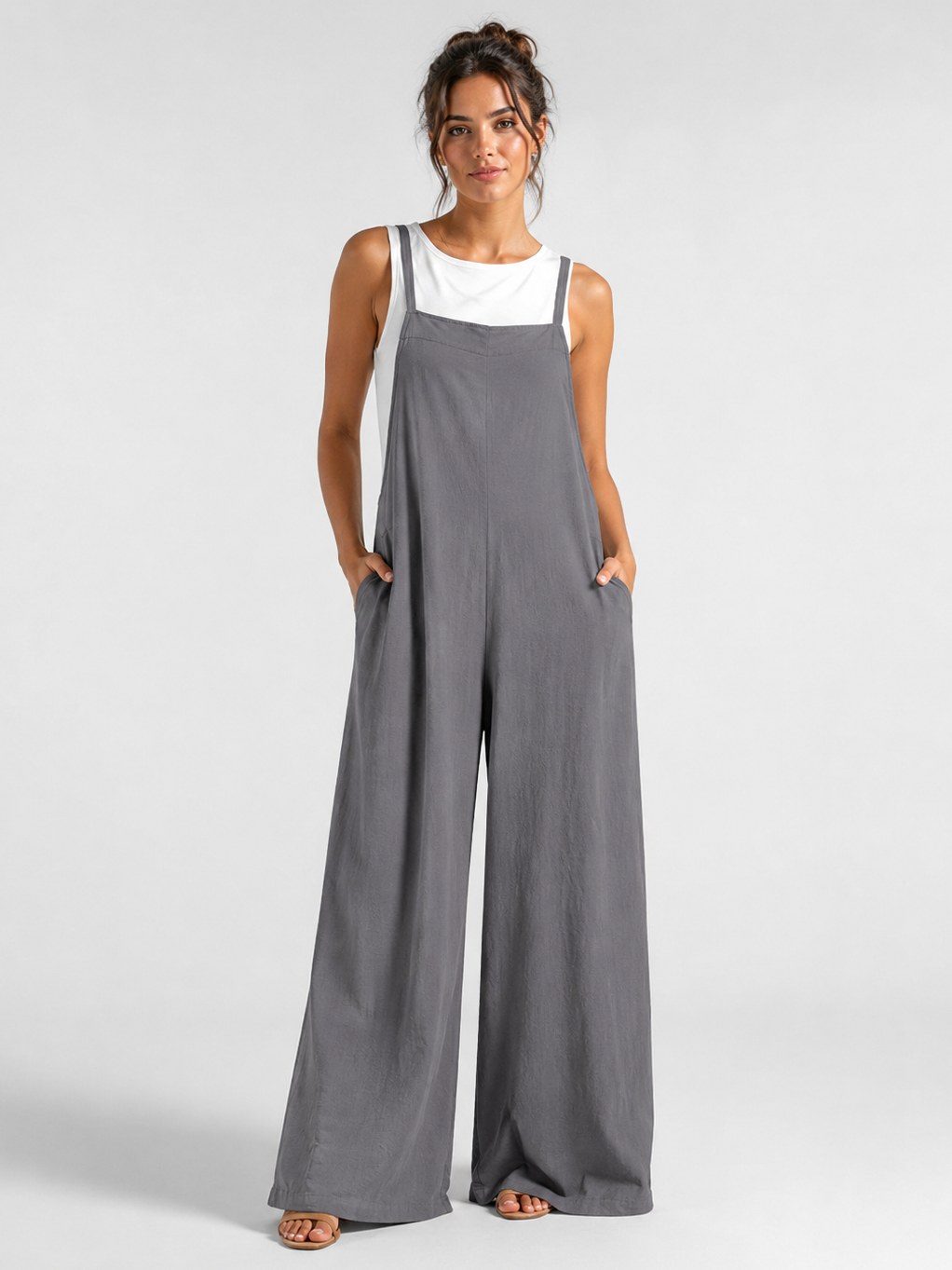 Salopette Femme En Lin Gris